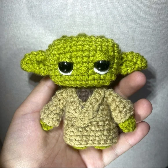 Yoda Master Yoda Star Wars Inspired Handmade Green and Tan Crochet Figure - Picture 2 of 6